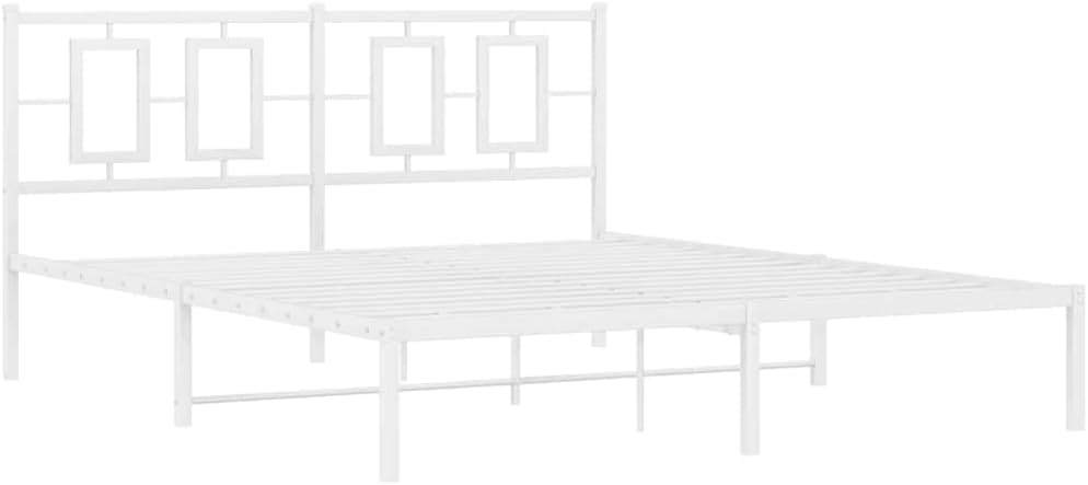 Modern White Steel King Bed Frame with Ample Storage, Sturdy Construction and Easy Assembly for Bedroom, Minimalist Design with Clean Lines and Smooth Finish