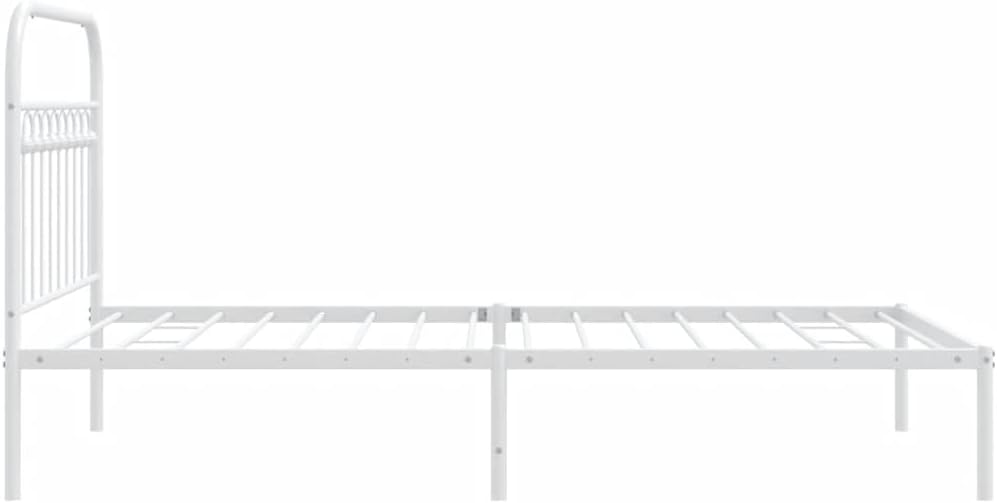 White Steel Bed Frame 39.4 x 78.7 Inches with Headboard, Sturdy Metal Frame for Standard Mattress, Classic Design for Bedroom or Guest Room, Easy Assembly, Rust-Resistant