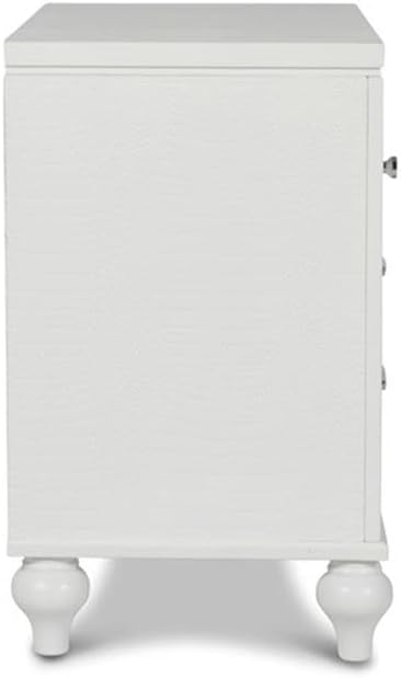 Pemberly Row Contemporary Solid Wood 3-Drawer Nightstand, White Finish, 31.1'' W x 18.11'' D x 29.33'' H, Durable Veneers, Embossed Inlay, Bedroom Storage Furniture
