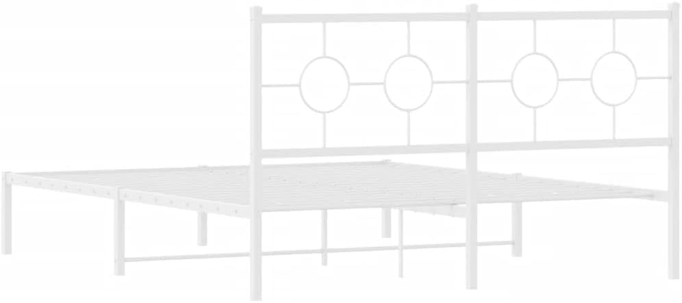 Industrial Metal Bed Frame with Headboard, White Powder-Coated Steel King Size 59x79 Inches, Heavy-Duty Construction and Breathable Design for Stable Support and Airflow,