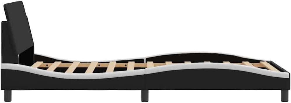 Modern Curved Twin Bed Frame in Black and White, Stylish and Contemporary Design with Waved Look for Various Decor Styles, Durable Faux Leather and Engineered Wood