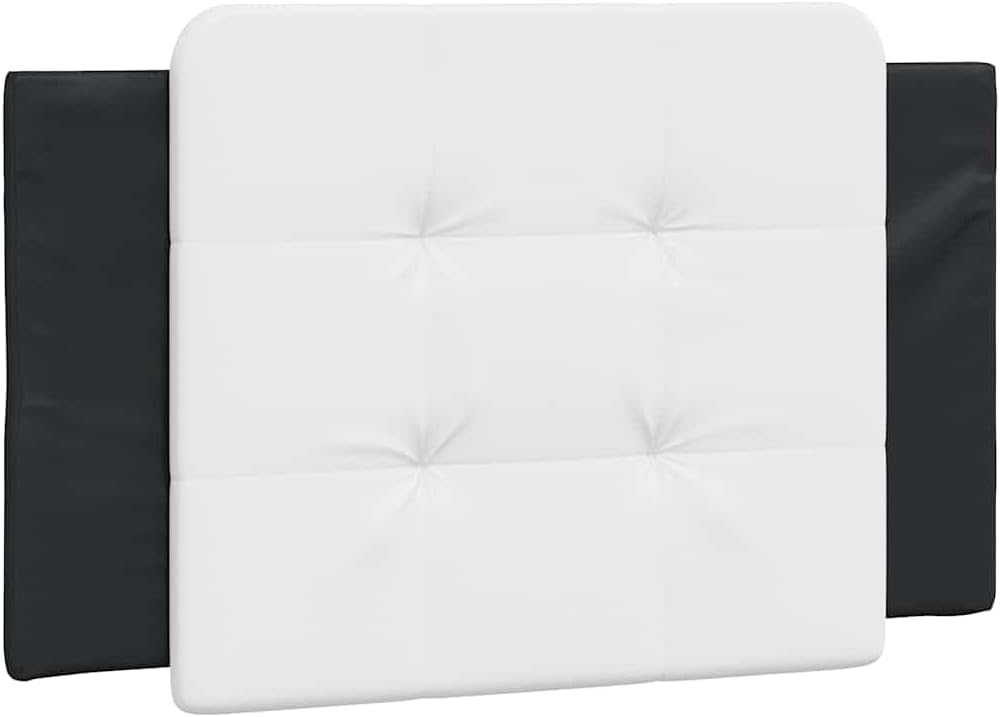 Black and White Bed Frame with Wavy Side Design, Single Sleeper Size 39.4 x 74.8 in, Solid Pine Wood and Faux Leather Construction, Stain-Resistant Surface, Soft Headboard