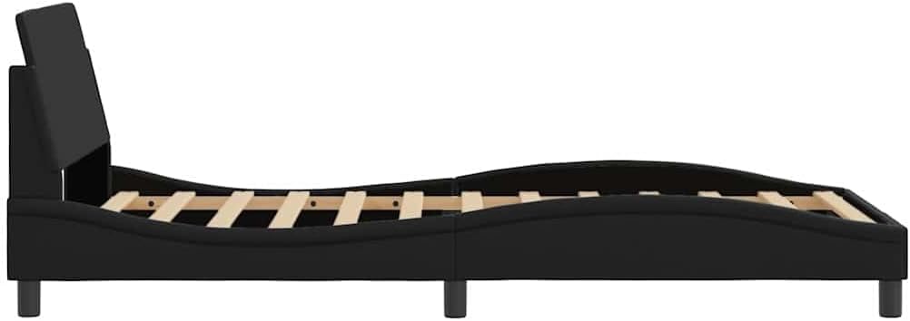 Modern Twin Bed Frame with Headboard and Hidden Storage, Black Faux Leather Upholstered on Engineered Wood and Metal Base, Sleek Design for Contemporary Bedroom, Durable