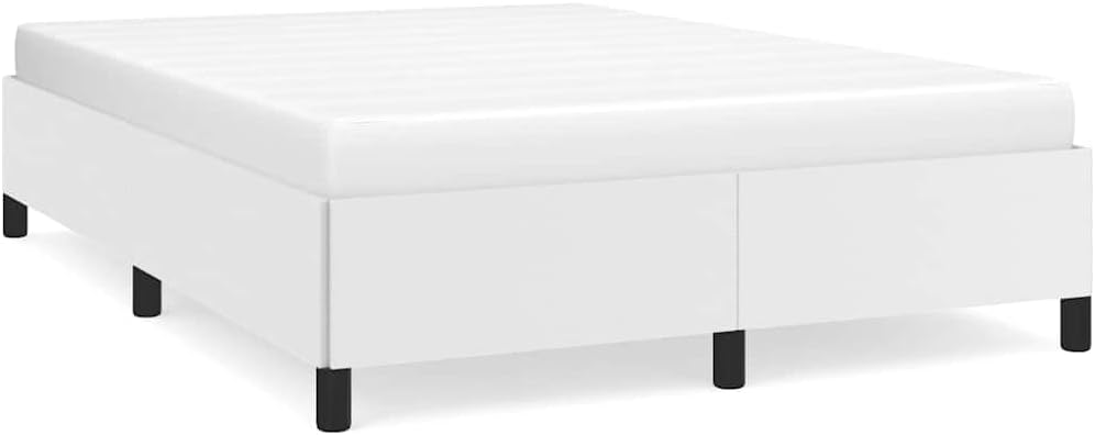White Faux Leather Queen Size Bed Frame with Plywood and Engineered Wood Construction, Modern Upholstered Platform Bed with Strong Wooden Legs for Mattress Support and Space