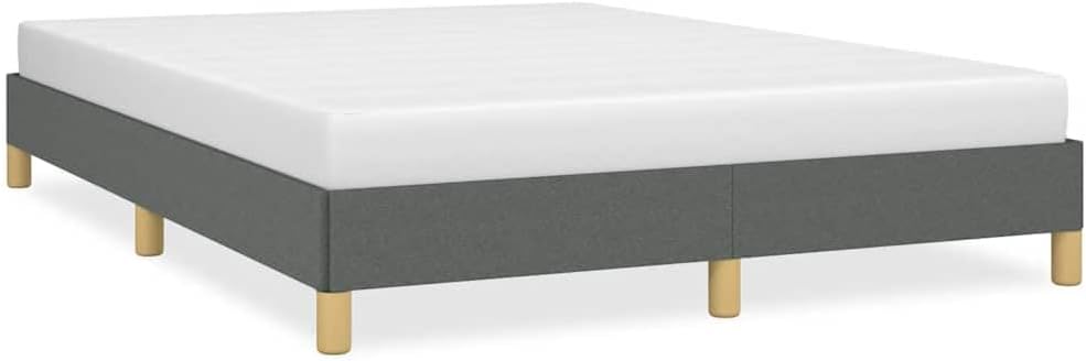 Full Upholstered Bed Frame Dark Gray Polyester Fabric with Engineered Wood, Modern Headboard-Free Design for Bedroom, 4-Piece Set with Plywood Support, Easy Assembly