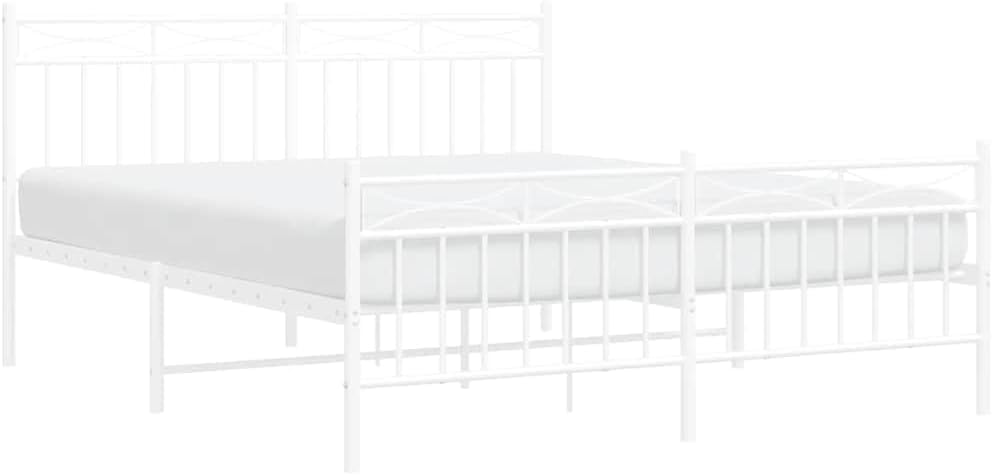 White Powder-Coated Steel King Size Bed Frame with Open Base for Storage, Durable Metal Bed Support for Mattress, Sturdy Frame with Timeless Design and Sleek Finish, Easy