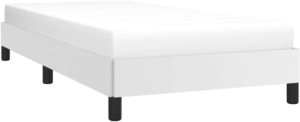 Modern Twin XL Faux Leather Bed Frame in White, Minimalist Design with Robust Support for Adults, Easy Assembly and Durable Construction, Compact Size for Contemporary