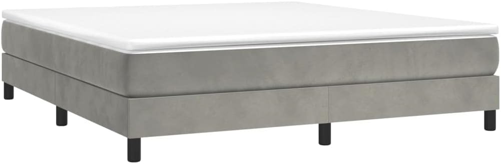 King Size Velvet Bed Frame Light Grey with Plywood Engineered Wood Structure, Luxurious Upholstered Platform Bed for Master Bedroom, Modern Minimalist Design, Durable Support
