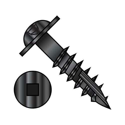 #10 x 1 1/4' Deep Thread Wood Screws/Square/Round Washer Head/Type 17 Pt/Steel/Black Oxide / 3500 Pc. Carton