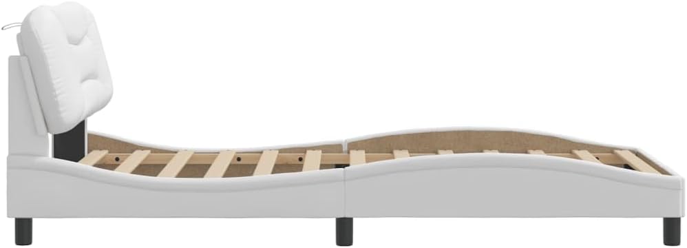 Modern White Faux Leather Bed Frame 41.3 x 81.9 x 29.3 in with Padded Headboard and Under-Bed Storage, Rectangular Platform Bedframe for Bedroom, Easy Assembly
