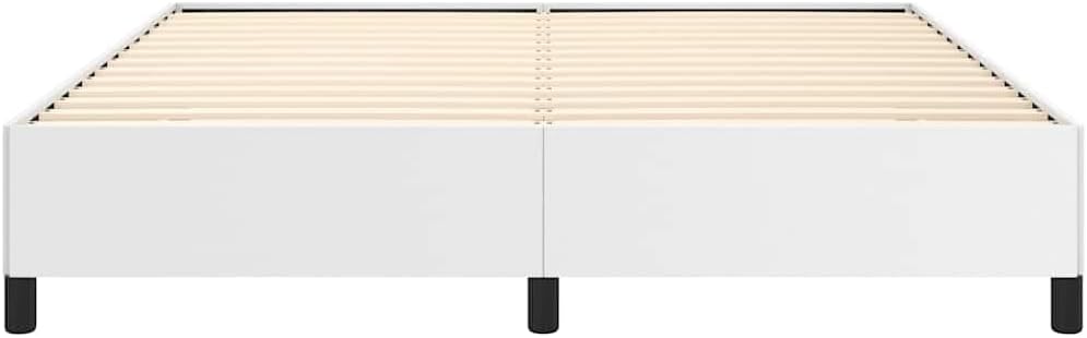 White Faux Leather Queen Size Bed Frame with Plywood and Engineered Wood Construction, Modern Upholstered Platform Bed with Strong Wooden Legs for Mattress Support and Space
