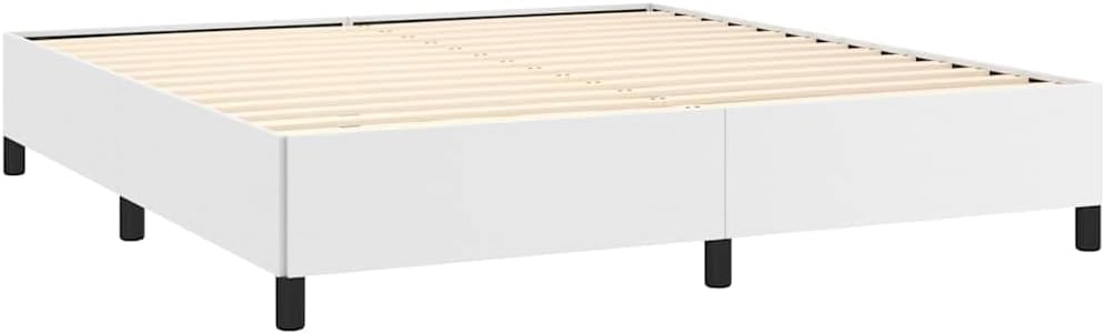 White Faux Leather Queen Size Bed Frame with Plywood and Engineered Wood Construction, Modern Upholstered Platform Bed with Strong Wooden Legs for Mattress Support and Space