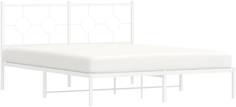 Industrial Metal Bed Frame with Headboard, White Powder-Coated Steel King Size 59x79 Inches, Heavy-Duty Construction and Breathable Design for Stable Support and Airflow