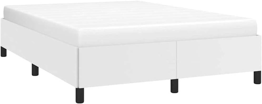 White Faux Leather Queen Size Bed Frame with Plywood and Engineered Wood Construction, Modern Upholstered Platform Bed with Strong Wooden Legs for Mattress Support and Space