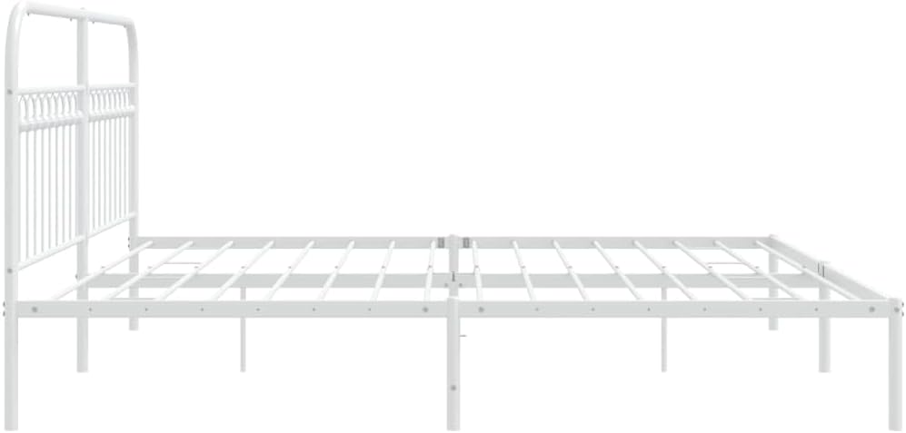White Steel Full Bed Frame with Headboard, Traditional Rectangular Design, Sturdy Metal Construction and Easy Assembly for Bedroom, Durable Support Structure