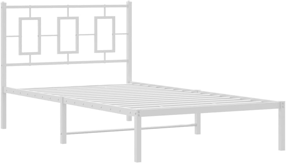 White Powder-Coated Steel Twin Bed Frame with Rectangular Design and Spacious Storage Area, Modern Sleek Bedroom Furniture for Durable Support and Easy Maintenance