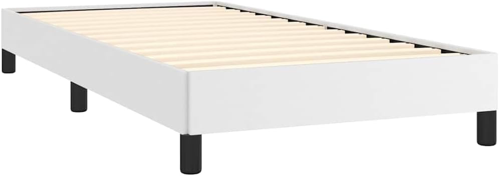 Modern Twin XL Faux Leather Bed Frame in White, Minimalist Design with Robust Support for Adults, Easy Assembly and Durable Construction, Compact Size for Contemporary