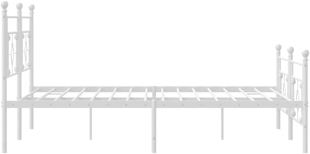 White Powder-Coated Steel Full Bed Frame with Headboard, 76x80 Inches, 4-Piece Set, Durable Metal Platform, Modern Bedroom Furniture