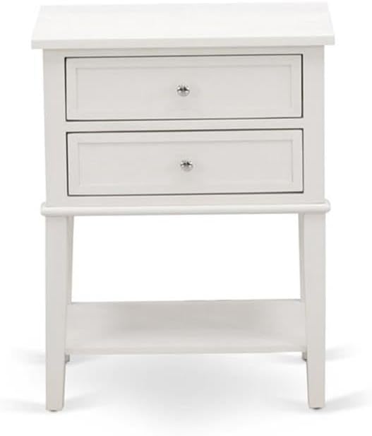 East West Furniture NL19Q-1VL0C 2 Piece Modern Bedroom Set - Button Tufted Modern Bed - Linen white Velvet Fabric Upholstered Headboard and a Wire Brushed Butter Cream Finish Nightstand