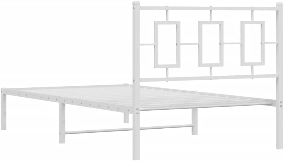 White Powder-Coated Steel Twin Bed Frame with Rectangular Design and Spacious Storage Area, Modern Sleek Bedroom Furniture for Durable Support and Easy Maintenance