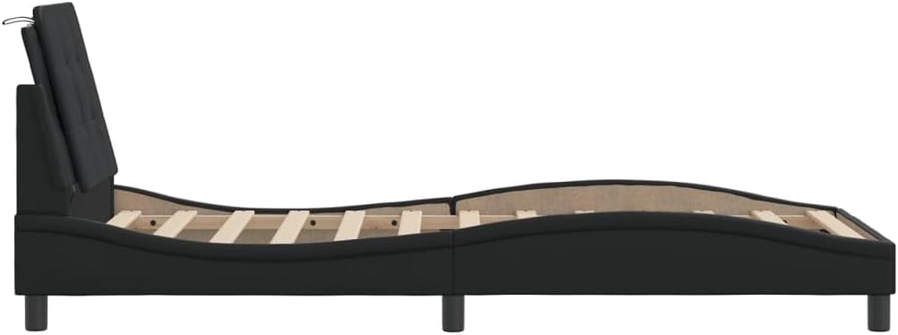 Black Faux Leather Single Bed Frame with Headboard, Durable Pine Wood Construction for Modern Bedroom, 39.4 x 74.8 Inch Mattress Size, Space-Saving Design, Stain-Resistant