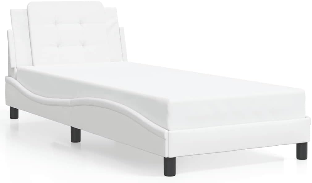 Modern White Bed Frame with Ample Storage Space, Stain-Resistant Faux Leather Upholstery, Easy Assembly, Durable Engineered Wood and Metal Construction for Bedroom