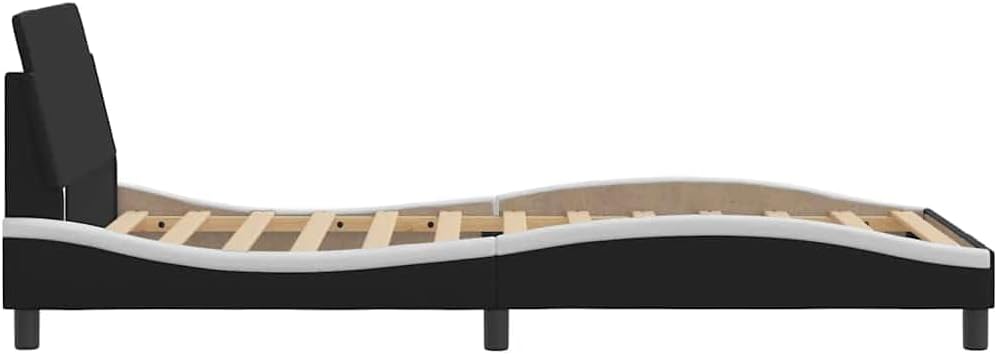 Twin Bed Frame with Storage, Modern Black and White Faux Leather Platform Bed, Solid Plywood and Metal Construction for Adults, Spacious Design, Sturdy and Durable, Easy
