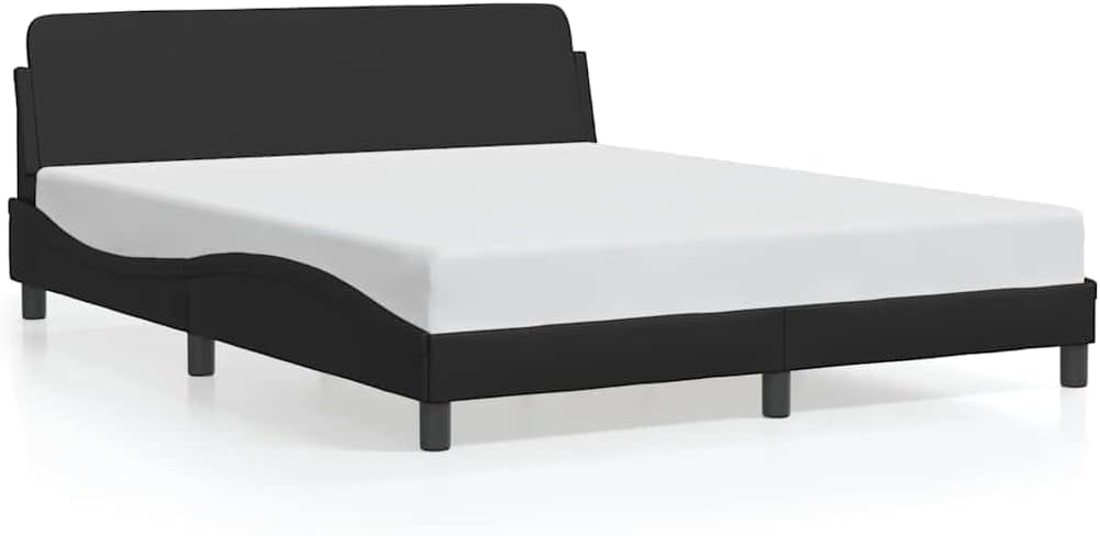 Queen Size Bed Frame with Faux Leather Upholstery and Solid Pine Wood Legs, Modern Platform Bed with Sturdy Metal and Plywood Construction, 61.8' Wide 85.8' Long for Spacious