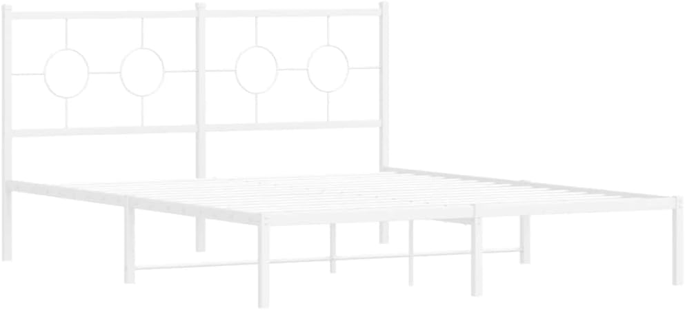 Industrial Metal Bed Frame with Headboard, White Powder-Coated Steel King Size 59x79 Inches, Heavy-Duty Construction and Breathable Design for Stable Support and Airflow,