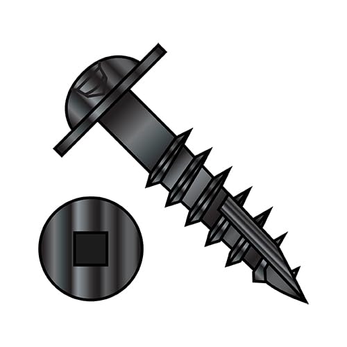 8X1 1/2 Square Drive Round Washer Head Deep Thread Type 17 Wood Screw 2/3 Thrd Black Ox - ECS-0824DQRW17DB