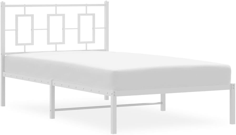 White Powder-Coated Steel Twin Bed Frame with Rectangular Design and Spacious Storage Area, Modern Sleek Bedroom Furniture for Durable Support and Easy Maintenance