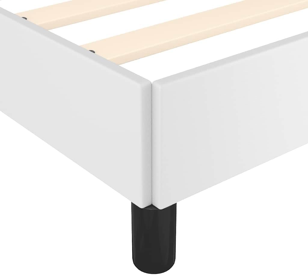 Modern Twin XL Faux Leather Bed Frame in White, Minimalist Design with Robust Support for Adults, Easy Assembly and Durable Construction, Compact Size for Contemporary