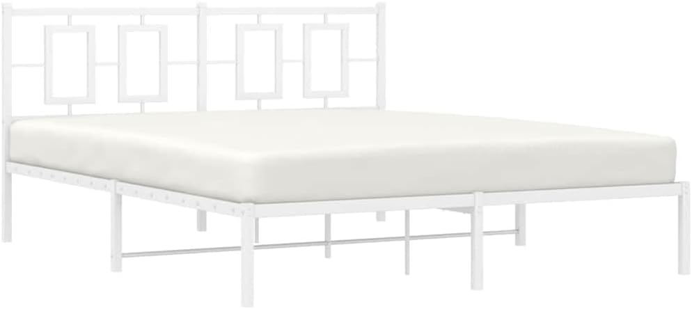 Modern White Steel King Bed Frame with Ample Storage, Sturdy Construction and Easy Assembly for Bedroom, Minimalist Design with Clean Lines and Smooth Finish