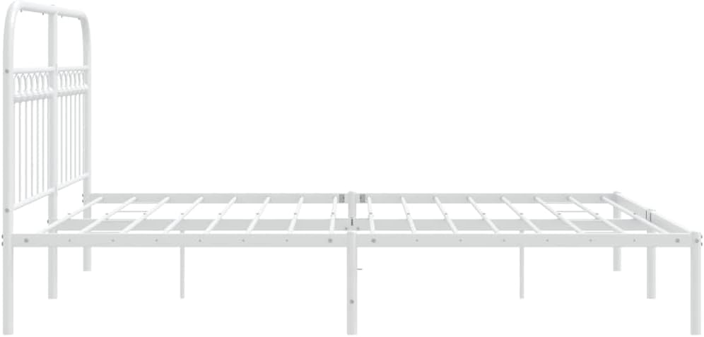 King Size Metal Bed Frame with Headboard, White Powder-Coated Steel Frame, 4 Legs for Enhanced Support, Sturdy Construction for Bedroom Furniture, Durable and Stable Design