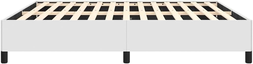 White Faux Leather Queen Size Bed Frame with Plywood and Engineered Wood Construction, Modern Upholstered Platform Bed with Strong Wooden Legs for Mattress Support and Space