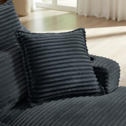 47.2' Oversized Chaise Lounge Chair Indoor, Corduroy Boneless Chaise Lounge with 2 Pillows, Comfy Reading Chair with Ottoman, Black Sleeper Chairs for Adults Living Room Bedroom (Dark Grey 47.2)