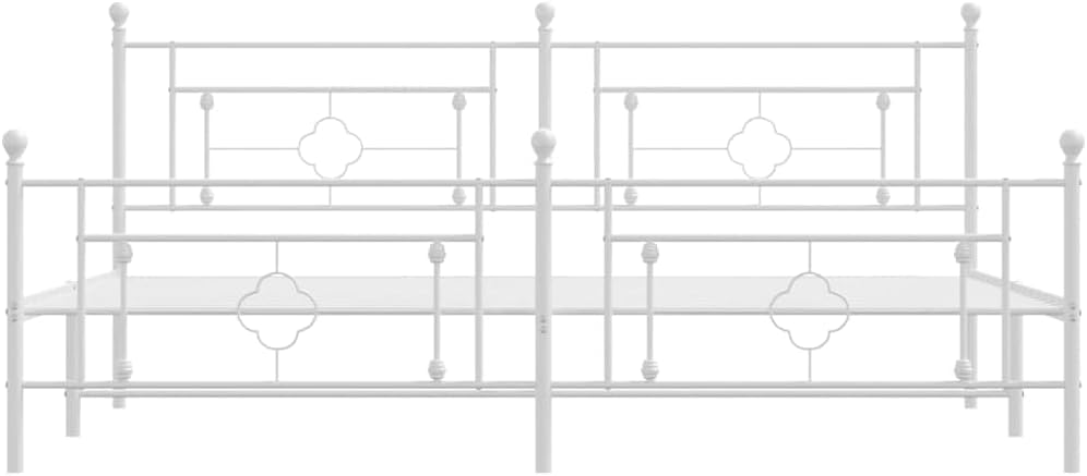 White Powder-Coated Steel Full Bed Frame with Headboard, 76x80 Inches, 4-Piece Set, Durable Metal Platform, Modern Bedroom Furniture