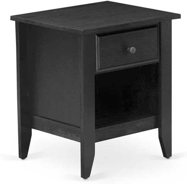 East West Furniture GB25F-1GA06 2-Piece Platform Bed Set with Button Tufted Full Bed and a Wire Brushed Black Night Stands - Dark Brown faux Leather with Black Texture and Black Legs