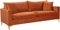 Meridian Furniture 633Cognac-S Naomi Collection Modern | Contemporary Velvet Upholstered Sofa with Deep Channel Tufting and Rich Gold Stainless Steel Legs, Cognac, 81.5' W x 33.5' D x 30' H