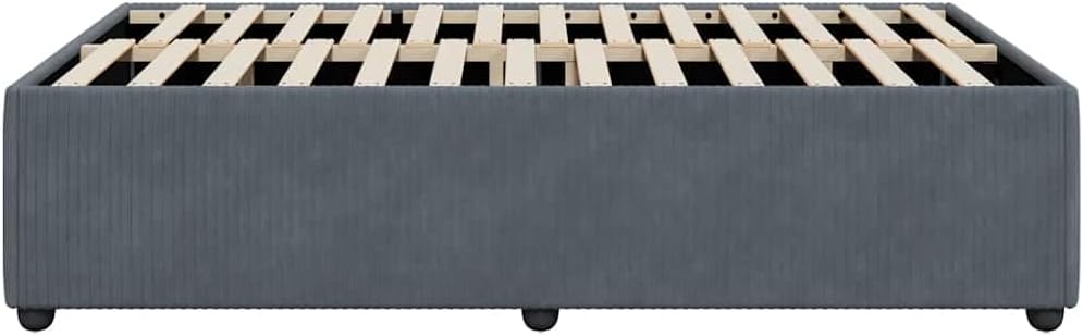 Dark Gray Velvet Bed Frame with Sturdy Plywood and Pine Construction, Breathable Fabric for Comfort, Easy Assembly, 4-Piece Set for Master or Guest Room
