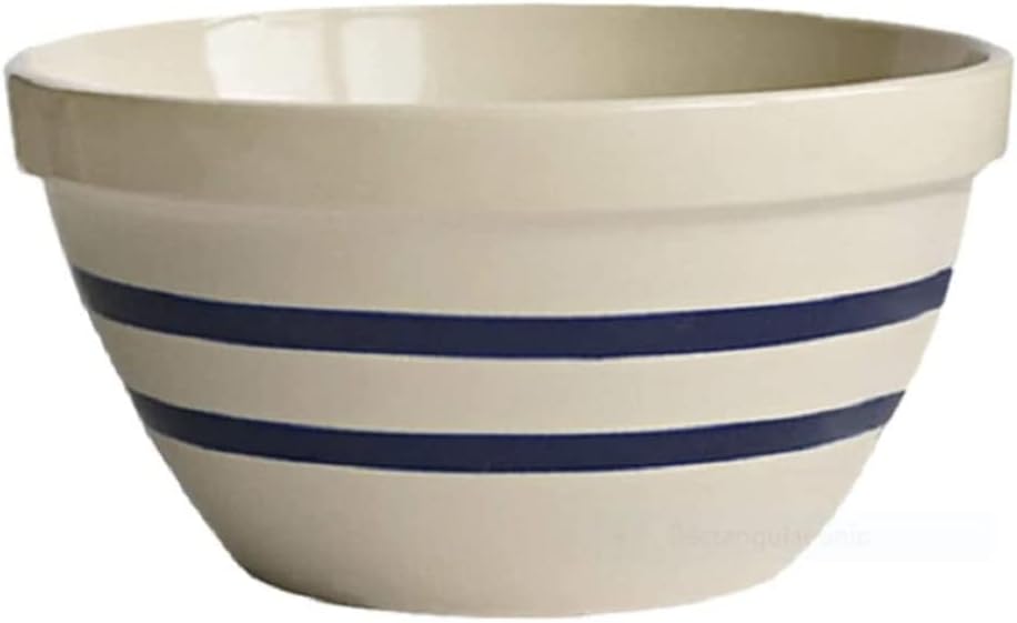 Ohio Stoneware Shoulder Bowls USA Made Tan with Blue Stripe Set of 3 Sizes