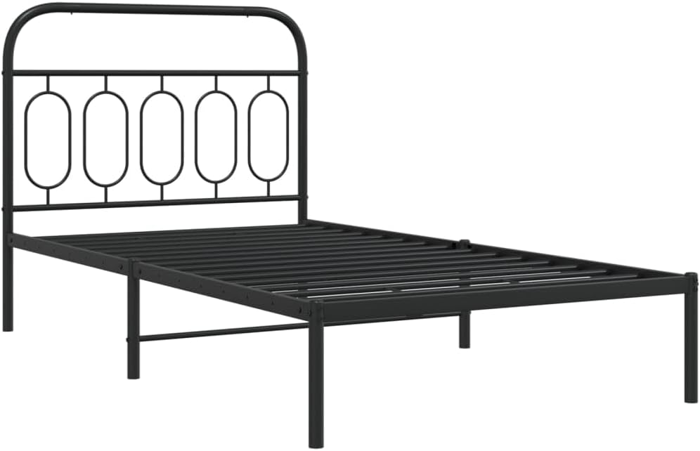 Modern Black Steel Bed Frame 39.4x78.7 Inches with Ample Storage, Heavy-Duty Metal Construction and Durable Powder-Coated Finish for Adult Bedroom