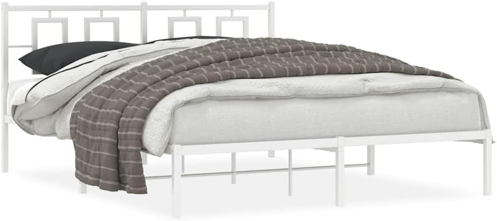 Modern White Steel King Bed Frame with Ample Storage, Sturdy Construction and Easy Assembly for Bedroom, Minimalist Design with Clean Lines and Smooth Finish