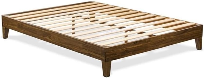 East West Furniture NVP-22-Q Queen Size Bed Frame with 4 Solid Wood Legs and 2 Extra Center Legs - Walnut Finish