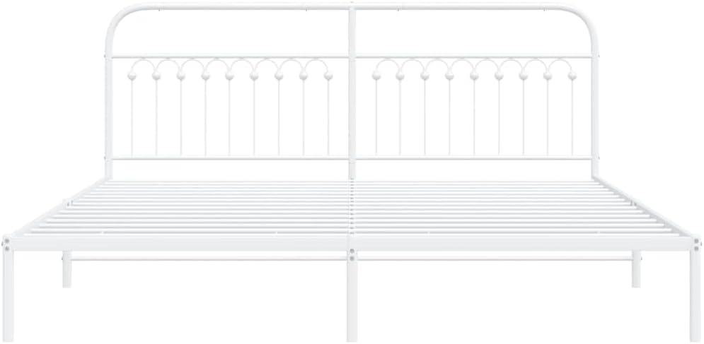 White Steel Full Bed Frame with Headboard, Traditional Rectangular Design, Sturdy Metal Construction and Easy Assembly for Bedroom, Durable Support Structure