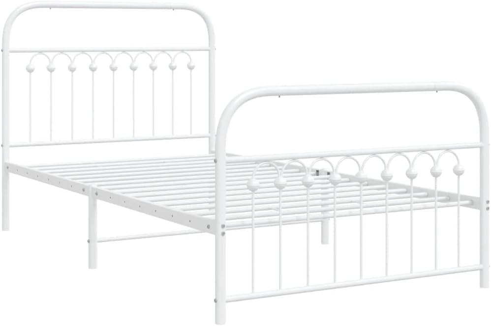 White Steel Twin Bed Frame Modern Rectangular Design with Sturdy Metal Construction and Breathable Material for Enhanced Comfort