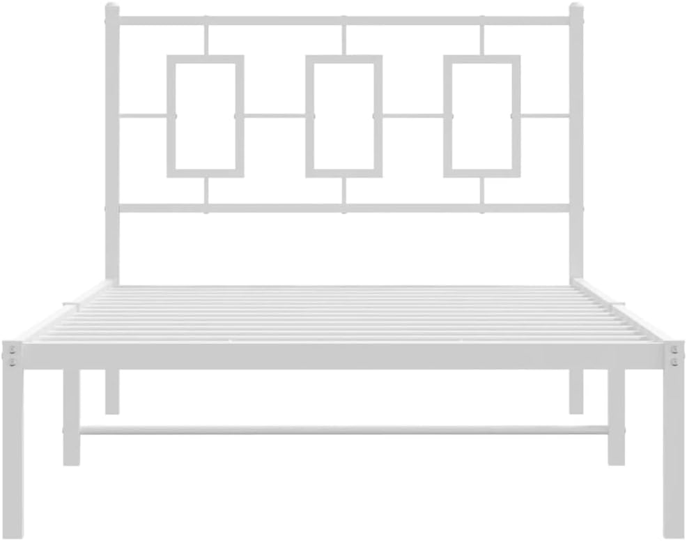 White Powder-Coated Steel Twin Bed Frame with Rectangular Design and Spacious Storage Area, Modern Sleek Bedroom Furniture for Durable Support and Easy Maintenance
