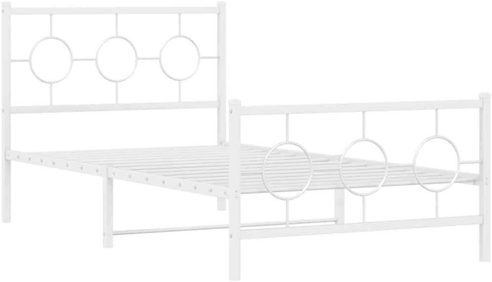 White Steel Twin Bed Frame Rectangular Industrial Design with Durable Metal Construction and Underbed Storage Space for Modern Bedrooms