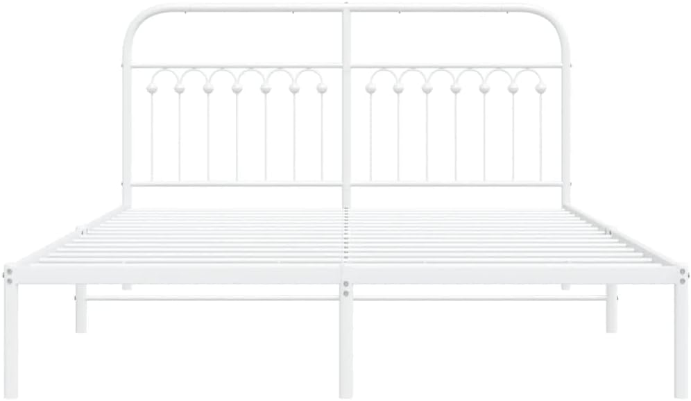 King Size Metal Bed Frame with Headboard, White Powder-Coated Steel Frame, 4 Legs for Enhanced Support, Sturdy Construction for Bedroom Furniture, Durable and Stable Design
