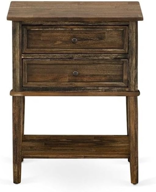 East West Furniture GB28Q-2VL07 3-Piece Granbury Bed Set with Button Tufted Queen Bed Frame and 2 Distressed Jacobean Night Stands - Brown Faux Leather with Brown Texture and Black Legs